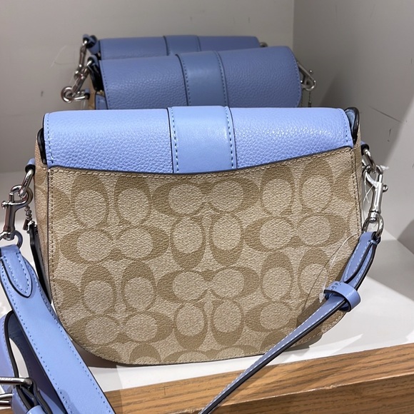 Coach Georgie Saddle Bag In Signature Canvas Light Khaki / Marble Blue - Picture 9 of 16
